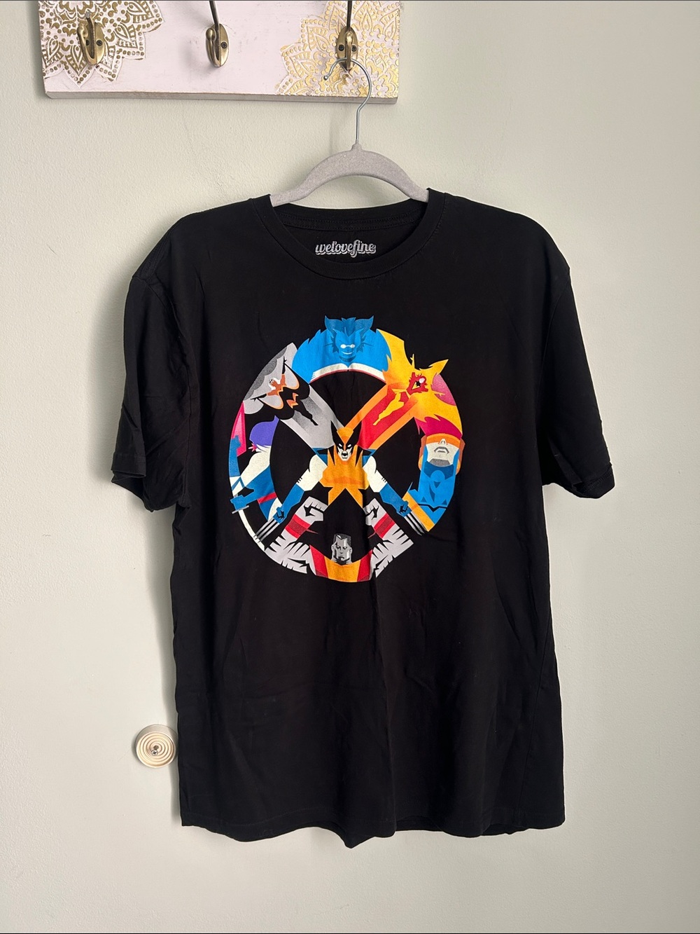 Marvel Black Short-Sleeve X-Men Peace Symbol Tee with Multicolor Characters